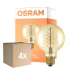 Voordeelpak 4x Osram Vintage 1906 LED E27 Globe Filament Goud 95mm 7W 600lm - 822 Zeer Warm Wit | Dimbaar